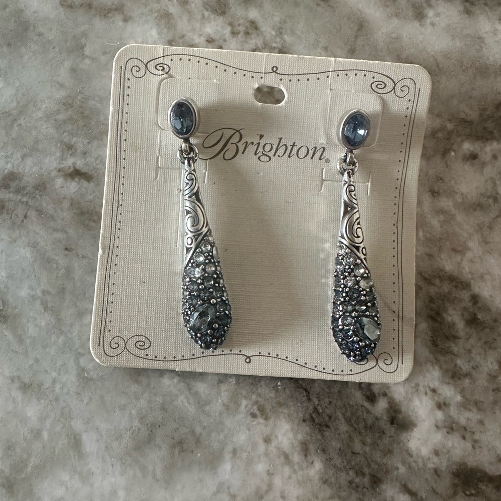 New Brighton Silver and Blue Dangle Earrings with Crystal Accents